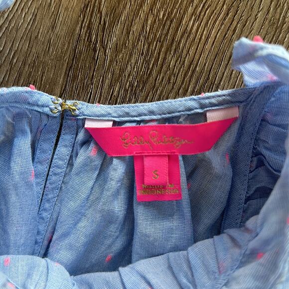 Lilly Pulitzer Kirstin Ruffle Tank Top Chambray Blue Pink Accents Small Preppy - Picture 3 of 4